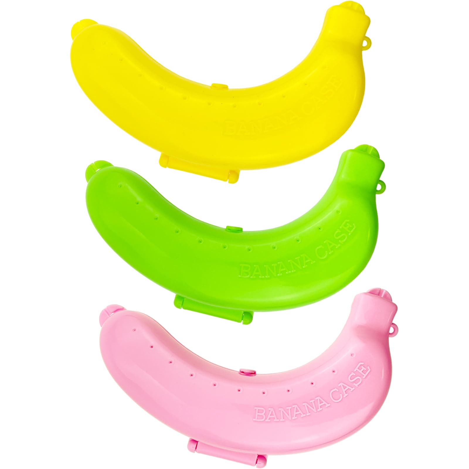 Aswewamt 3 Pcs Banana Protector, Pink & Green & Yellow, Reusable Banana Case Plastic Banana Storage Box for Outdoor Travel Camping Fresh Fruit