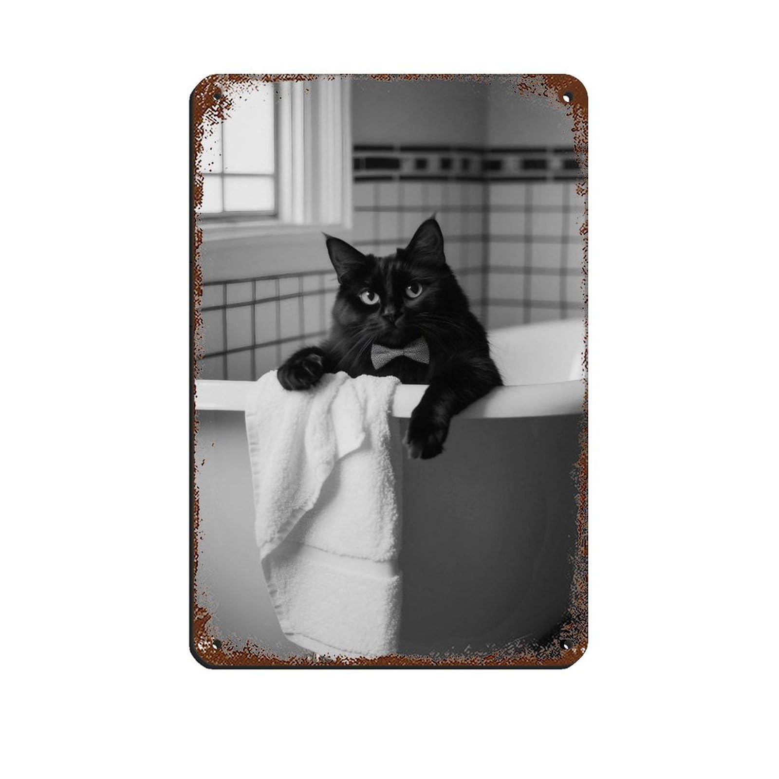 Black Cat, Cat In Bathtub Art Tin Sign Vintage Metal Pub Club Cafe Bar Home Wall Art Decoration Poster Retro 8x12inch(20x30cm)