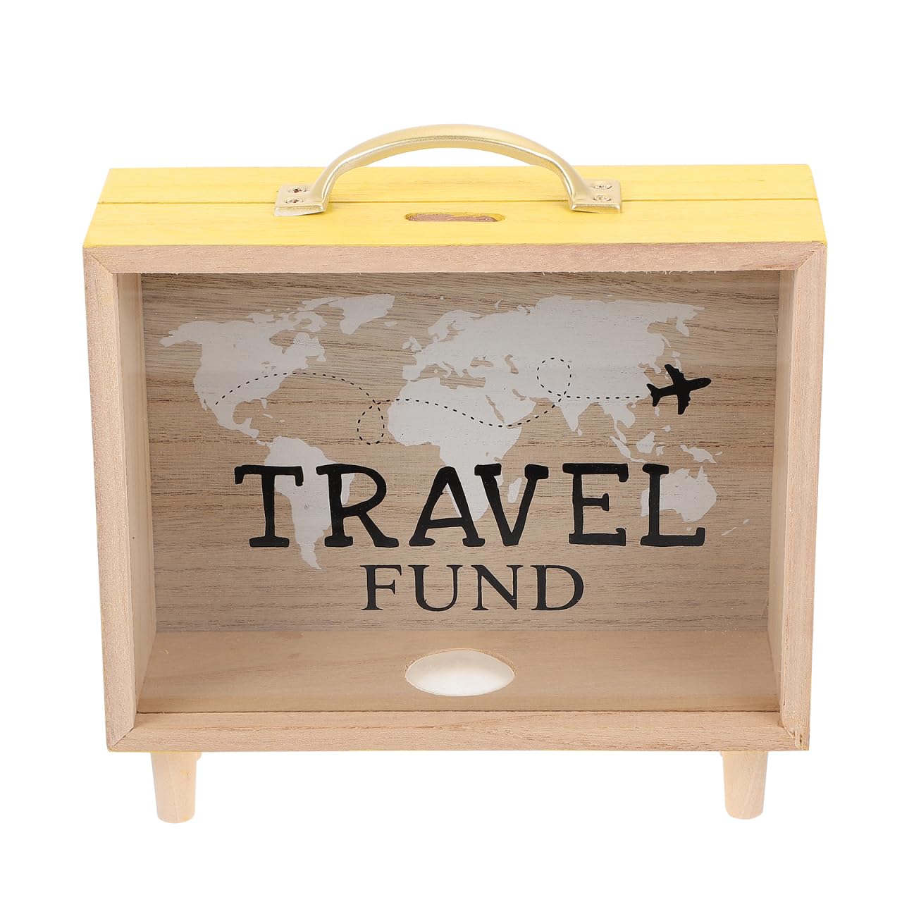 SAFIGLE Travel Fund Box?Rustic Wooden Piggy Bank with Clear Plastic Window, Handheld Desktop Money Jar for Home Decor - Suitcase Wooden Money Coin Bank for Vacation Wedding 8.07x7.48x2.75inch