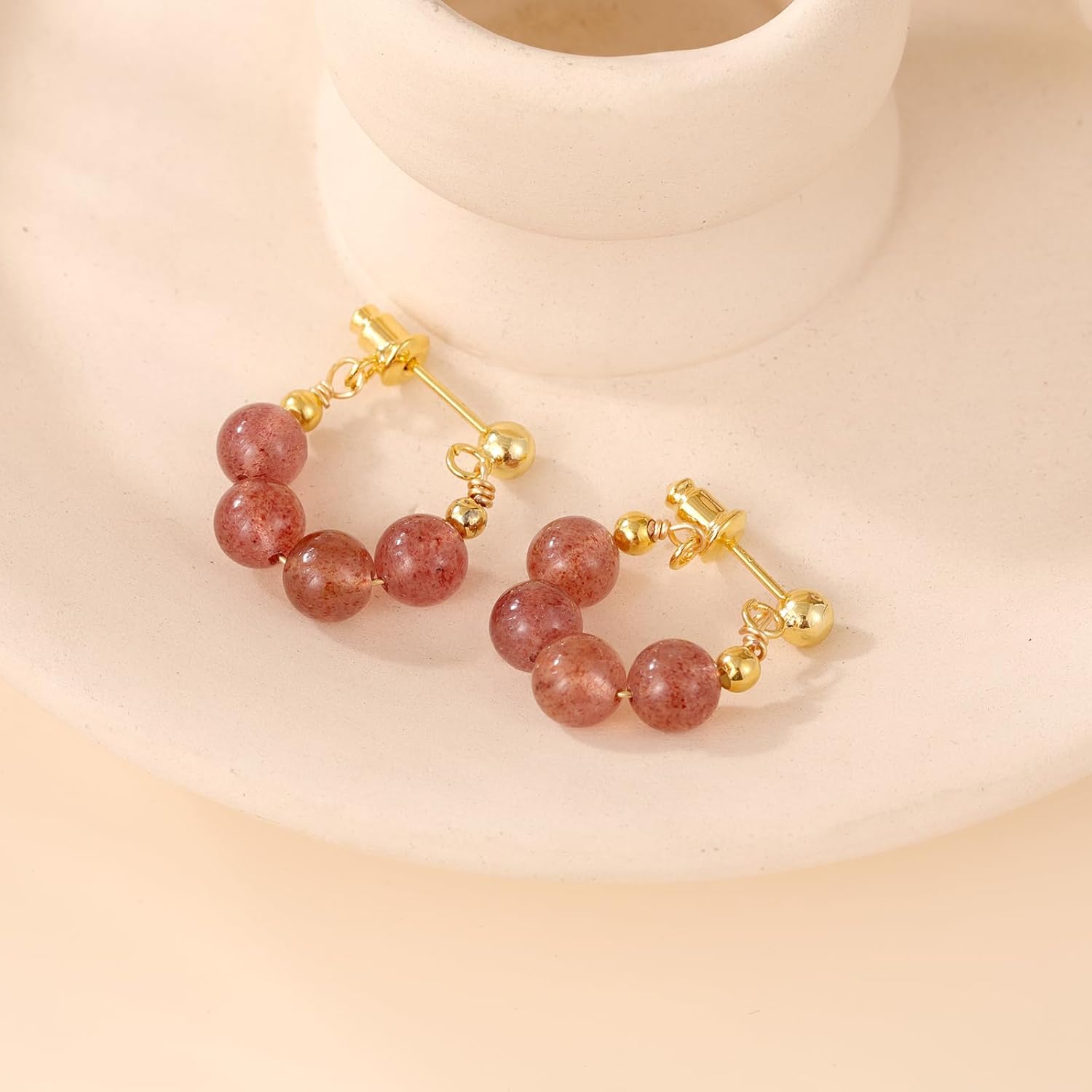 Natural Jade Earrings, Jade Beaded Hoop Earrings for Women Green Jade Charm Pendant Jewelry Studs, Handmade Stud Earrings for Women