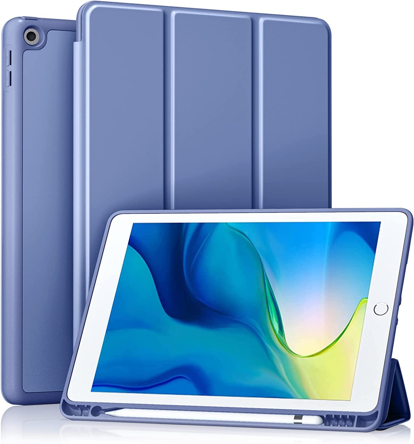 AIDASHINE iPad 9th/8th/7th Generation case (2021/2020/2019) iPad 10.2-Inch Case with Pencil Holder [Sleep/Wake] Slim Soft TPU Back Smart Magnetic Stand Protective Cover Cases (Blue Purple)