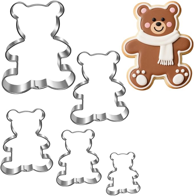 Bären Ausstechformen Set, 5 Stück Edelstahl (2.4-10.2 cm) – Plätzchen Ausstecher & Keksausstecher, Spülmaschinenfest – Backzubehör für Kinder