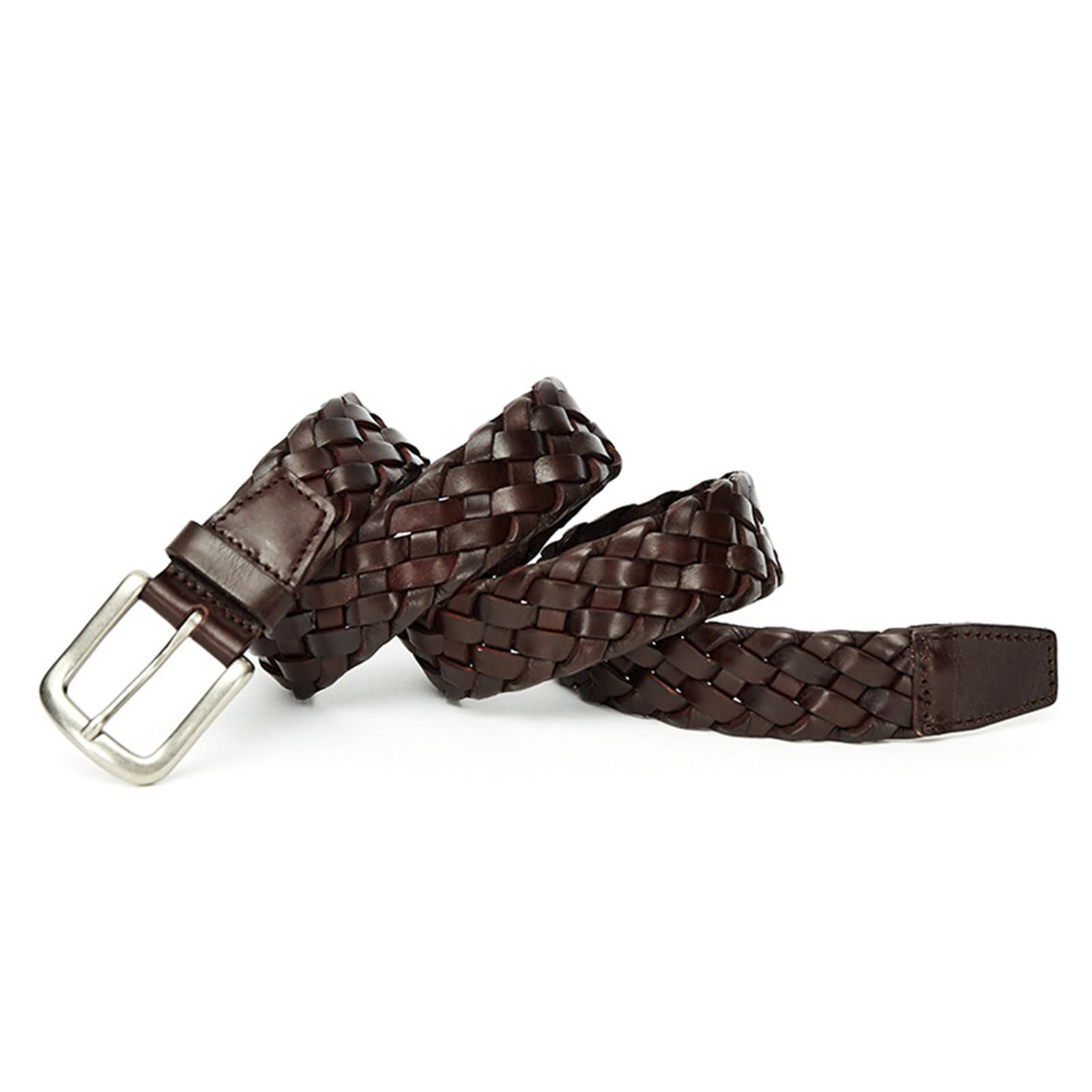 Genérico Mujer Cinturón Trenzado 3,5cm De Ancho Cinturones De Piel De Vacuno Hebilla De Aleación para Pantalones Vaqueros Y Vestidos(110cm/43, Brown)