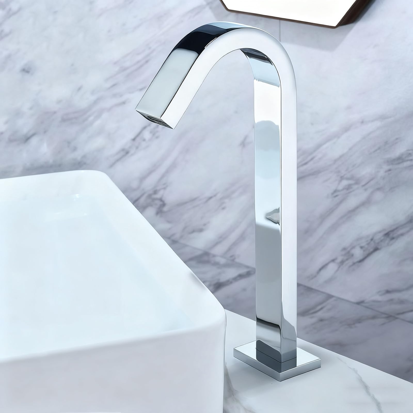 ZYCHSJXA Touchless Basin Tap Spout Gooseneck Mixer Taps Smart Infrared Induction Faucet Sensor Hot and Cold Not Adjustable,Chrome,High