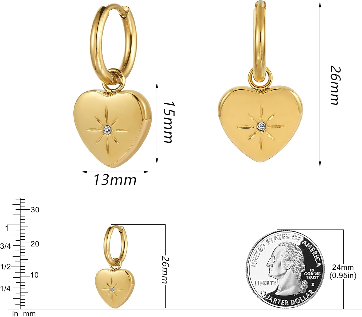 Ornaland Heart Pendant Necklac Earrings for Women 18K Gold Plated Star Shape Charms Necklace Earrings Personalized Zirconia Dainty Pendant Necklace Earring Jewelry Gift for Women (Gold) - Image 2