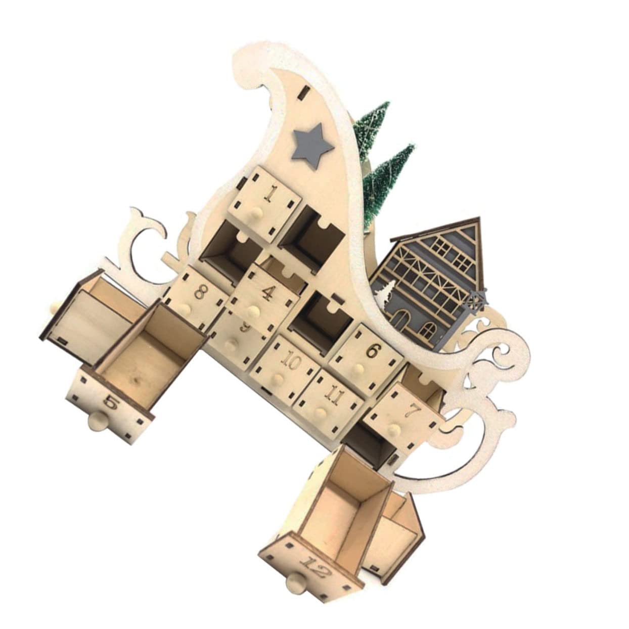 MAGICLULU Holz Weihnachtskalender mit Schlittenkalender Design Weihnachtskalender aus Holz für Schreibtischdeko Countdown-adventskalender für Weihnachten