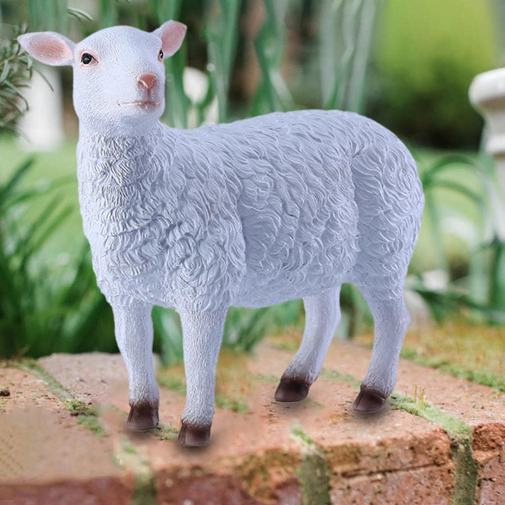Little Lamb Figurines Sculptures Miniature Resin Crafts Figures Adorable Sheep Fairy Garden for Tabletop Yard Living Room