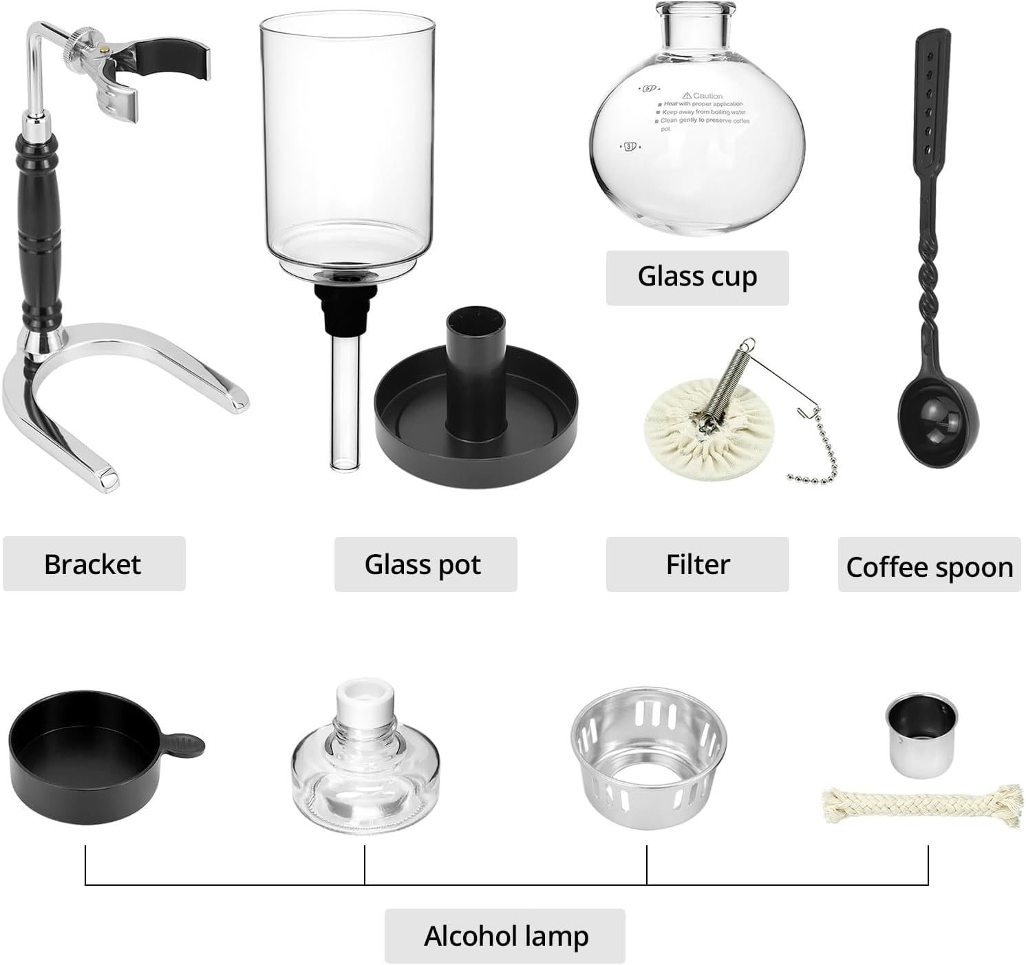 QWORK 5-Cup (600ml) Siphon Coffee Maker - Borosilicate Glass Syphon Brewer with Adjustable Buffer Clamp, High-Temperature Resilience, Tabletop Glass Siphon Pot for Coffee Aficionados