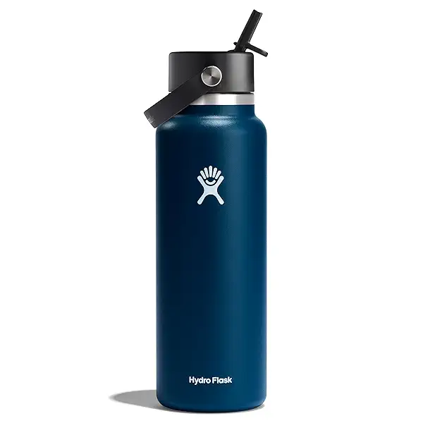 Hydro Flask Water Bottle - Insulated Stainless Steel - Wide Straw Lid, Non Spill, Leakproof in 40 Oz Indigo Blue 1