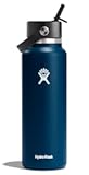 Hydro Flask Water Bottle - Insulated Stainless Steel - Wide Straw Lid, Non Spill, Leakproof in 40 Oz Indigo Blue