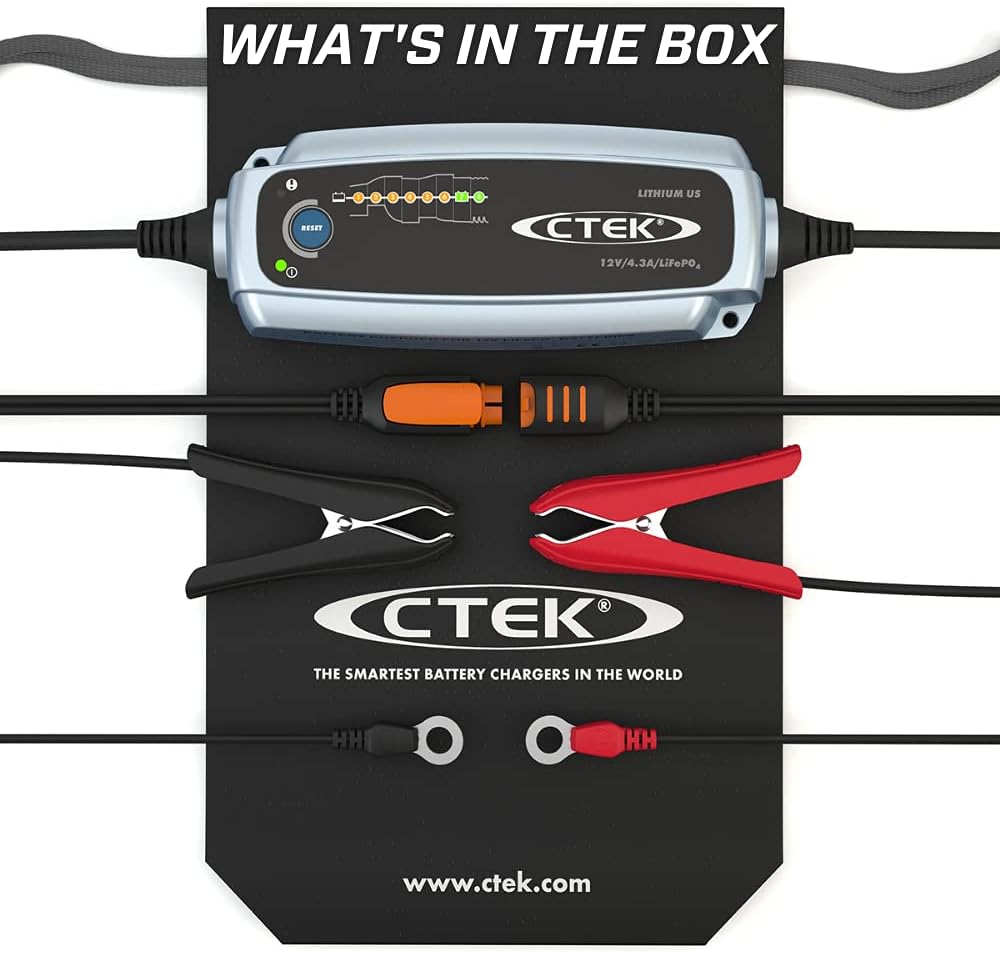 CTEK Bundle | 56-926 Lithium US 5.0Ah - 60Ah Fully Automatic Lithium-Ion Phosphate LiFePO4 Battery Charger | Including CTEK Indicator and CTEK Extension Cable for Complete Battery Maintenance