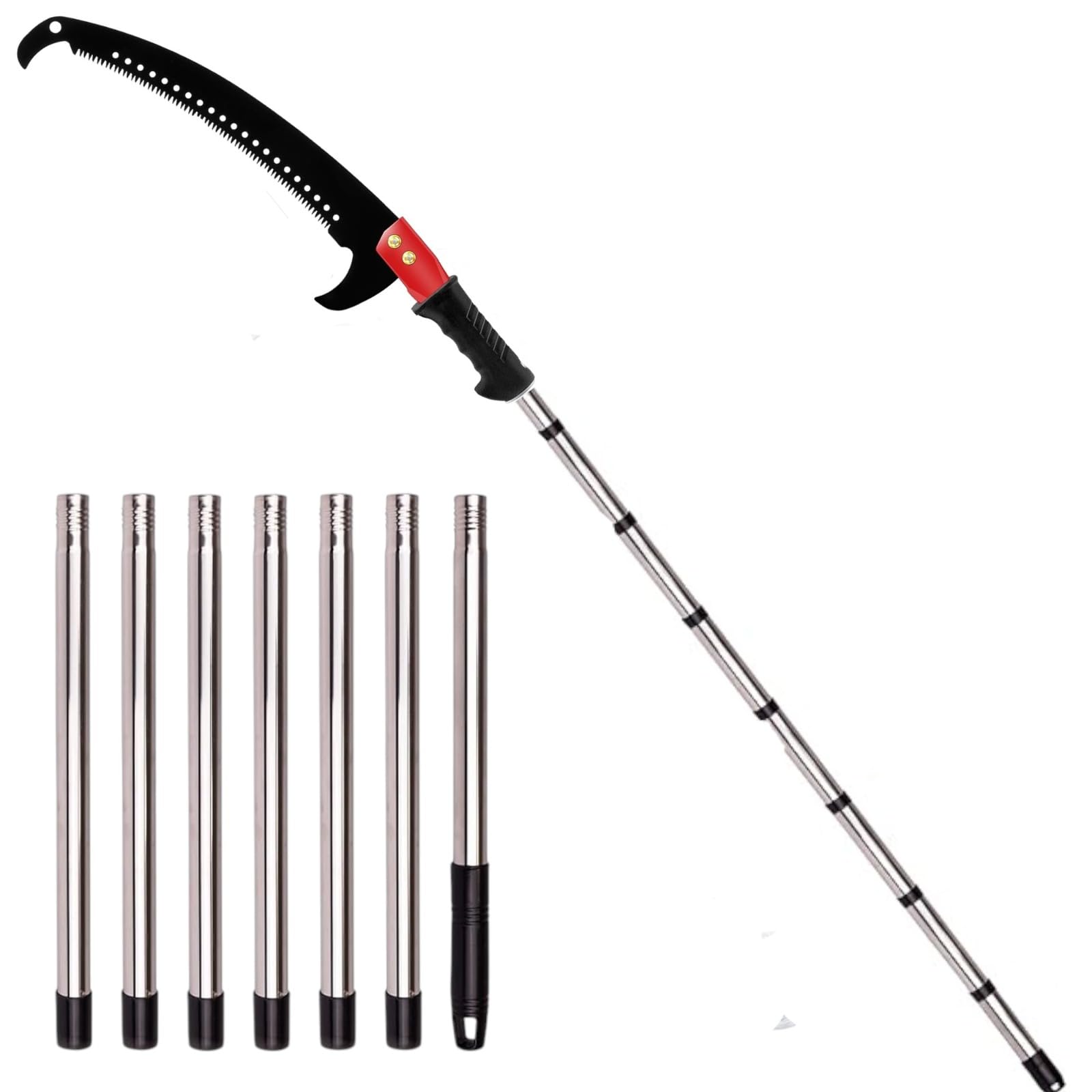 Fieldstar Manual Pruning Saw with 3–12 Ft Extendable Stainless Steel Pole | Curved Hook Blade & Sharp Steel Scissors | Lightweight 7-Section Handle for High Branch, Palm & Shrub Trimming-image-13