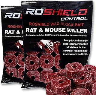 Roshield 600g Wax Block Bait for Rat & Mouse Killer Poison Control - Indoor, Outdoor All-Weather Rodent Bait Station Refill Packs (300g x 2 Packs)