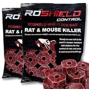Roshield 600g Wax Block Bait for Rat & Mouse Killer Poison Control – Indoor, Outdoor All-Weather Rodent Bait Station…