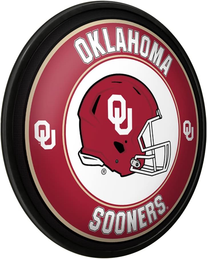 The Fan-Brand NCAA Oklahoma Sooners: Helmet - Modern Disc Wall Sign - Sports Team Bar Sign Décor - Home, Dorm, Garage, Office, Fan Cave