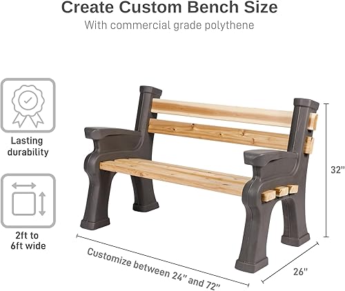 Miniatura 3 de RTS Home Accents Extremos de banco de longitud personalizada ligeros para interiores o exteriores con respaldo y reposabrazos (madera y tornillos se