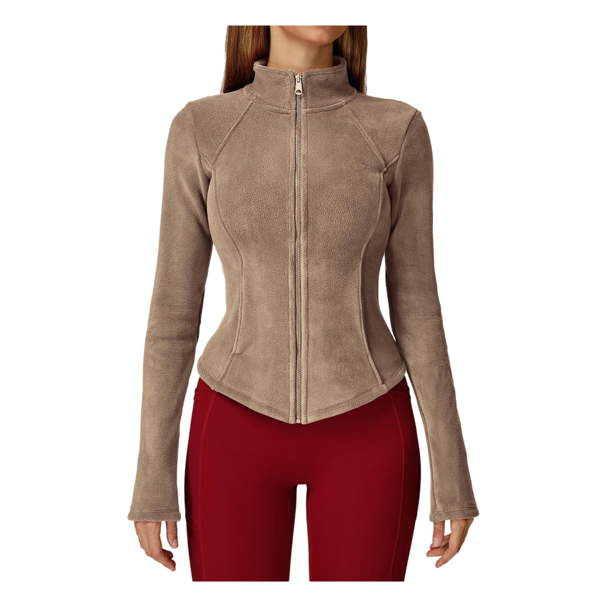 Ropa de yoga para mujer chaqueta de lana forro polar cálido grueso para exteriores marrón claro
