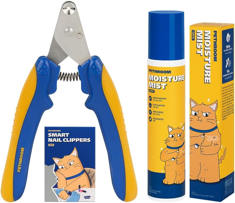 PETHROOM Cat Nail Care & Hydrating Grooming Bundle – Precision Cat Nail Clipper & Moisture Mist Spray, Gentle Hydration, Reduce Static & Dander, Daily Care for Indoor Cats