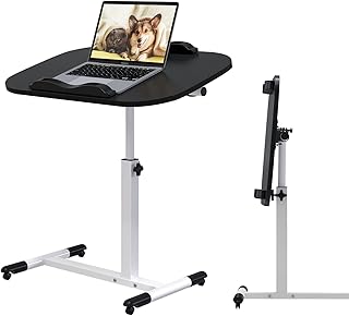 60x40cm Laptoptisch mit Rollen, Laptoptisch Höhenverstellbarer 69-95 cm, Klappbarer Computertisch, PC Tisch Schreibtisch Computertisch Mobiler Stehtisch 360 Drehbaren Tischplatte, Schwarz
