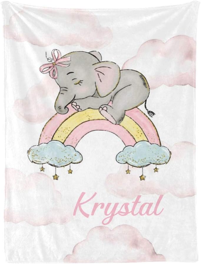 Floral Watercolor Baby Dinosaur Baby Blanket with Name Custom Personalized Super Soft Nursery Fleece Throw Blankets for Newborns Baby Shower Girls Kids Birthday Gift 30 X 40 inch