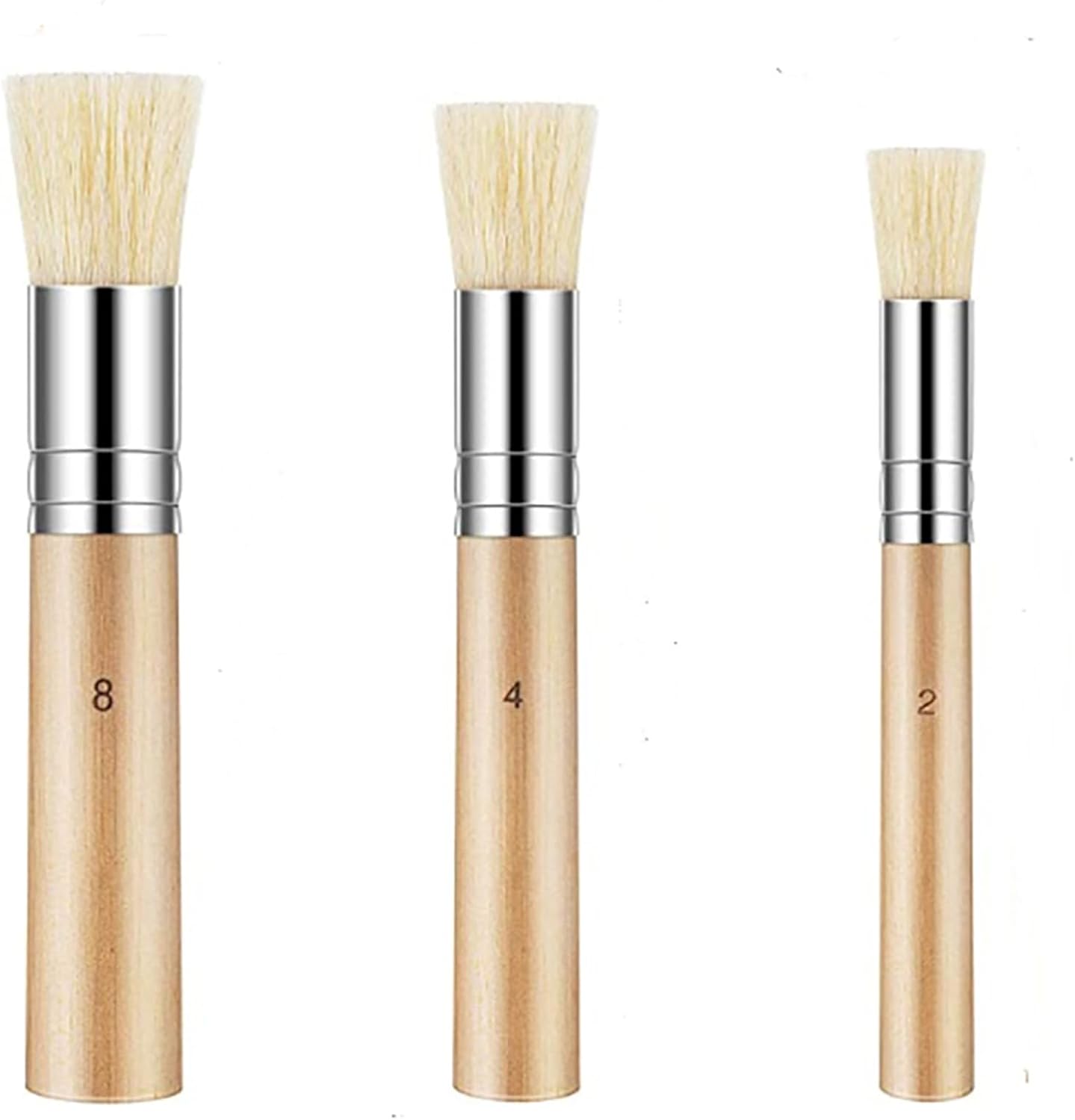 3pcs Wooden Stencil Brush Set 3 Sizes Natural Bristle Brushes for Acrylic Painting Watercolor Painting Oil Painting Card Making DIY Art Crafts Project