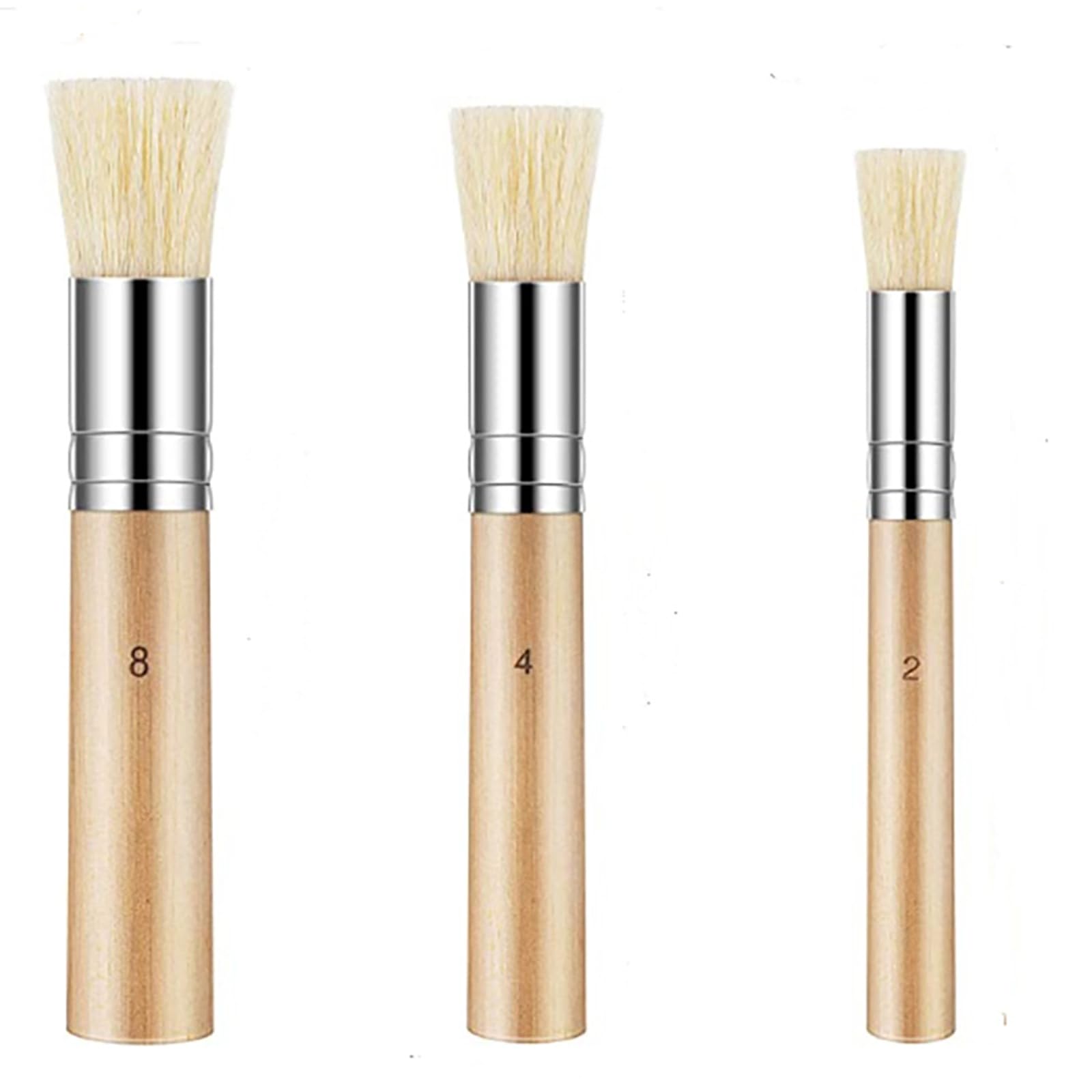 Set di 3 pennelli per stencil in legno, 3 misure, pennelli con setole naturali per pittura acrilica, acquerello, pittura a olio, creazione di biglietti, progetti fai da te di artigianato artistico