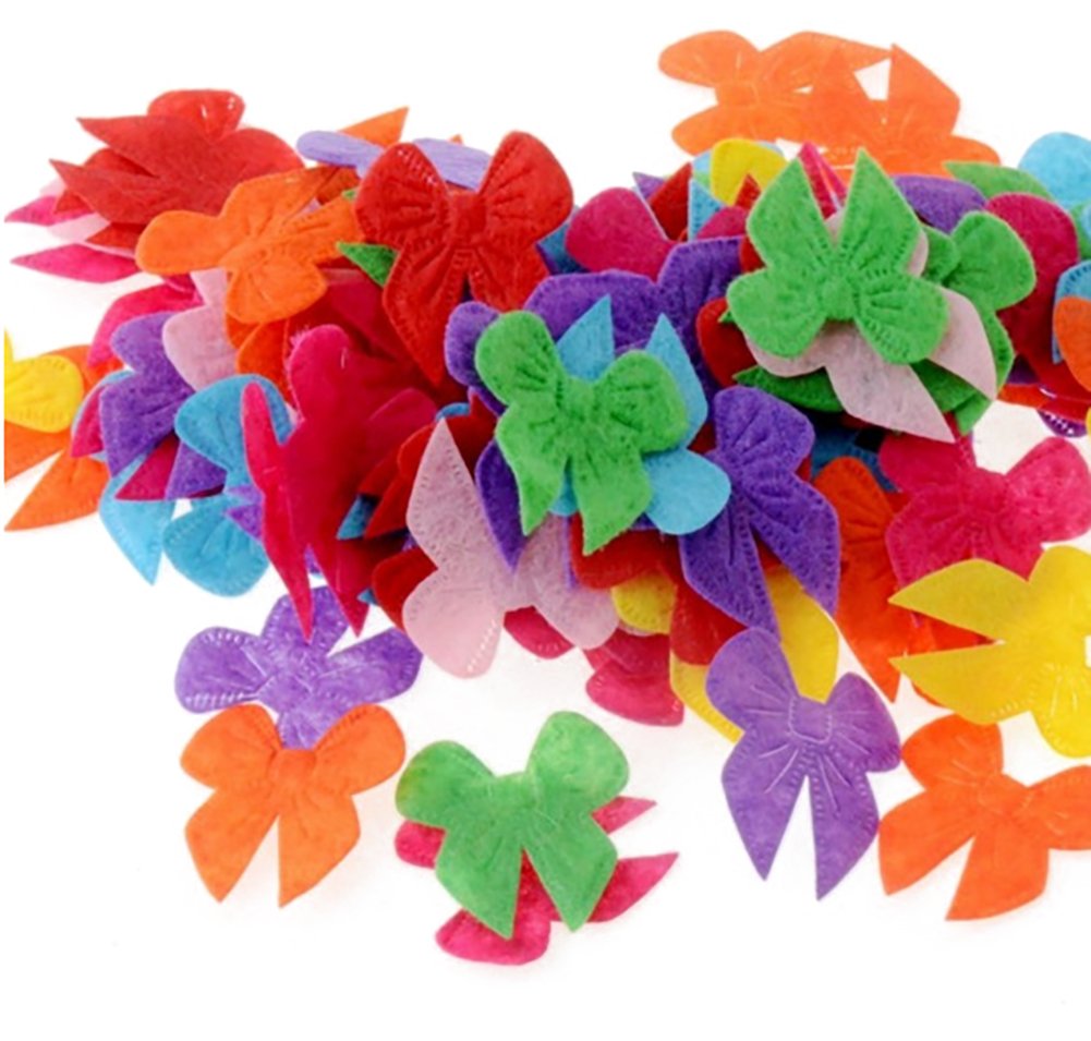 200PCS Assorted Shape Multicolor Fabric Embellishments Felt Pads Appliques for DIY Craft Decoration and Sewing Handcraft (Bowknot)