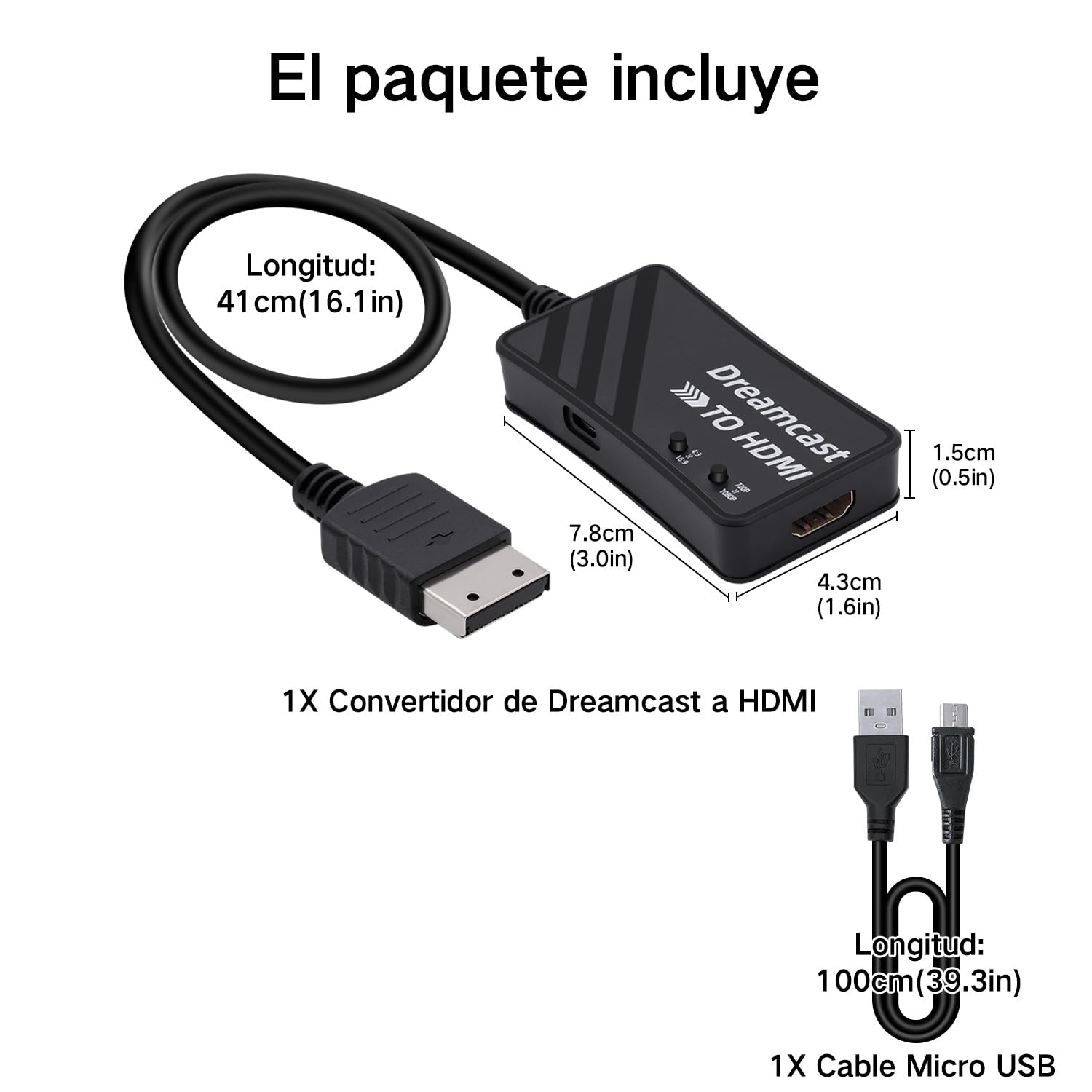 Mcbazel Convertidor Sega Dreamcast a HDMI HDTV, Accesorios de Videojuegos, Adaptador y Cable HDMI para Consola Sega Dreamcast