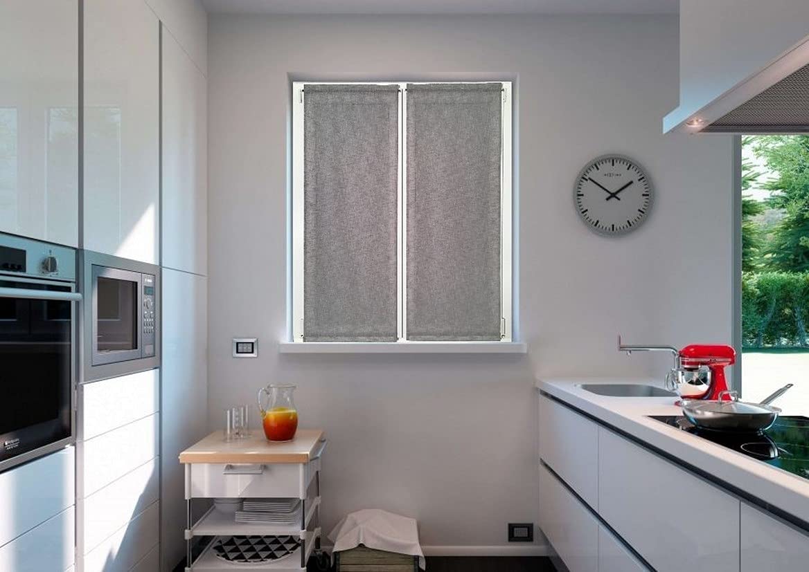 Coppia Tendine a pannello tende a vetro per finestra e porta su misura – larghezza 35-45-50-55-60-65-70-80-90 bianco-lino-corda-grigio effetto lino art.marica (grigio 65x135 cm)