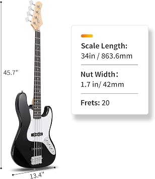 Ktaxon Electric Bass Guitar with 20W AMP | 4 String Bass Guitar Kit(Black)
