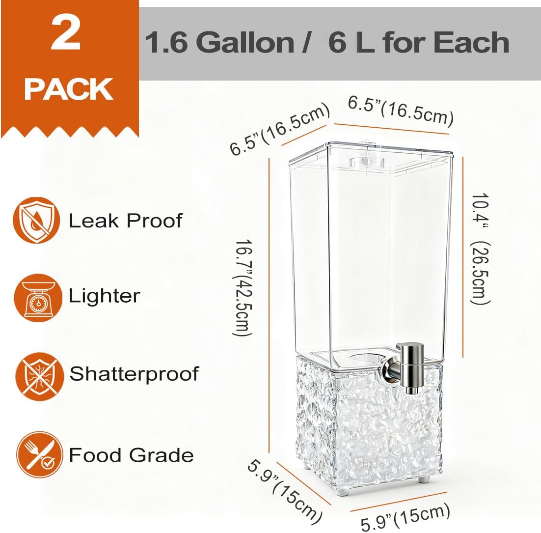 2 PCS 3.2 Gallon Drink Dispensers for Parties, Beverage Dispenser with 304 Stainless Steel Spigot, Plastic Lemonade Juice Dispenser With LED Light Stand, Great for Water, Juice, Punch, Ice Tea