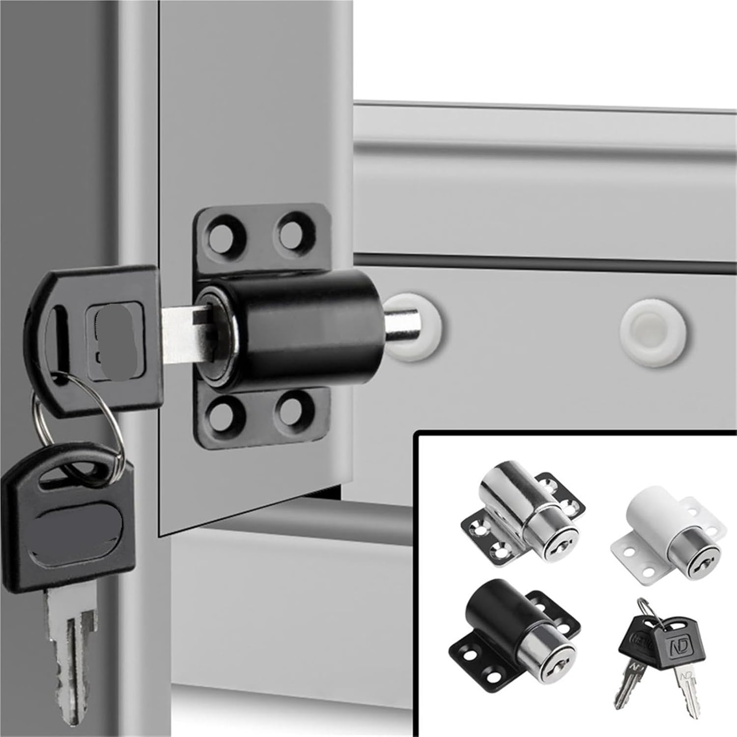 Sliding Door Window Locks with 2 Keys Door Window Security Lock Catches Set 1Pcs(Black)