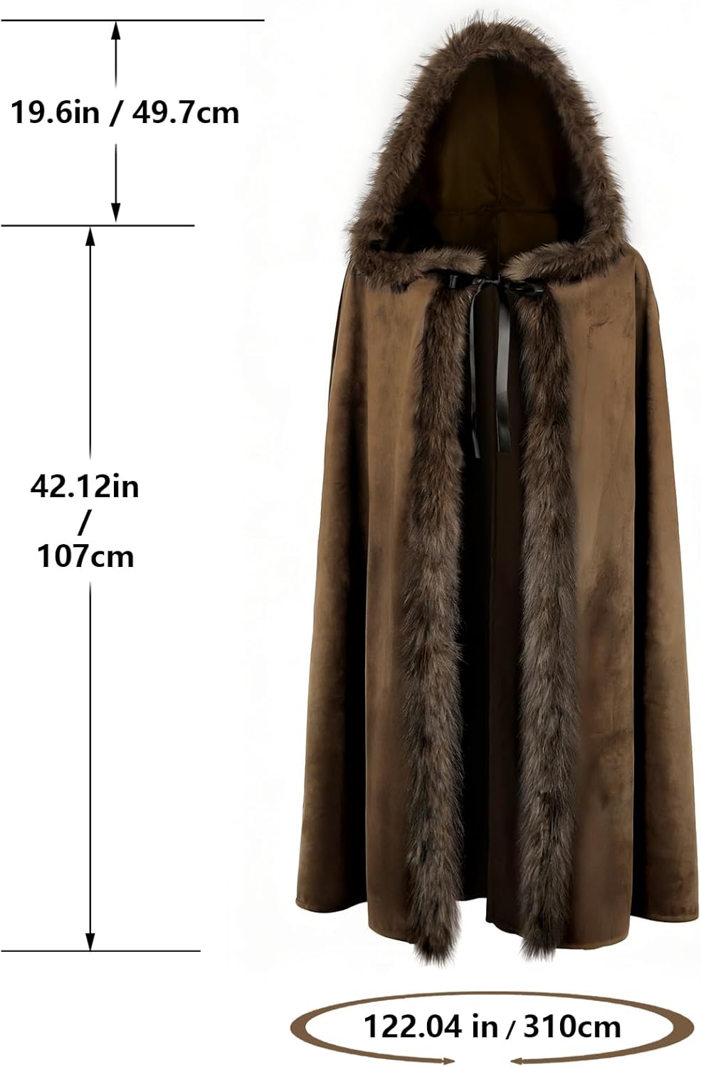 Medieval Hooded Cloak Renaissance Viking Cloak Fur Cape with Hood for Men and Women - Image 6