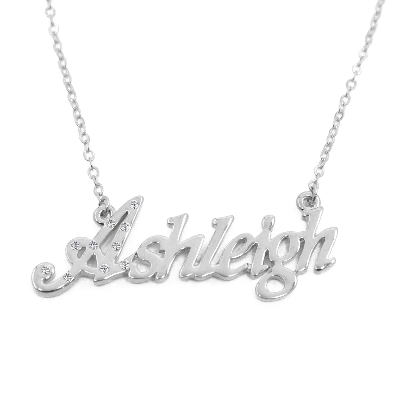ZacriaName Necklace Ashleigh - 18K White Gold Plated