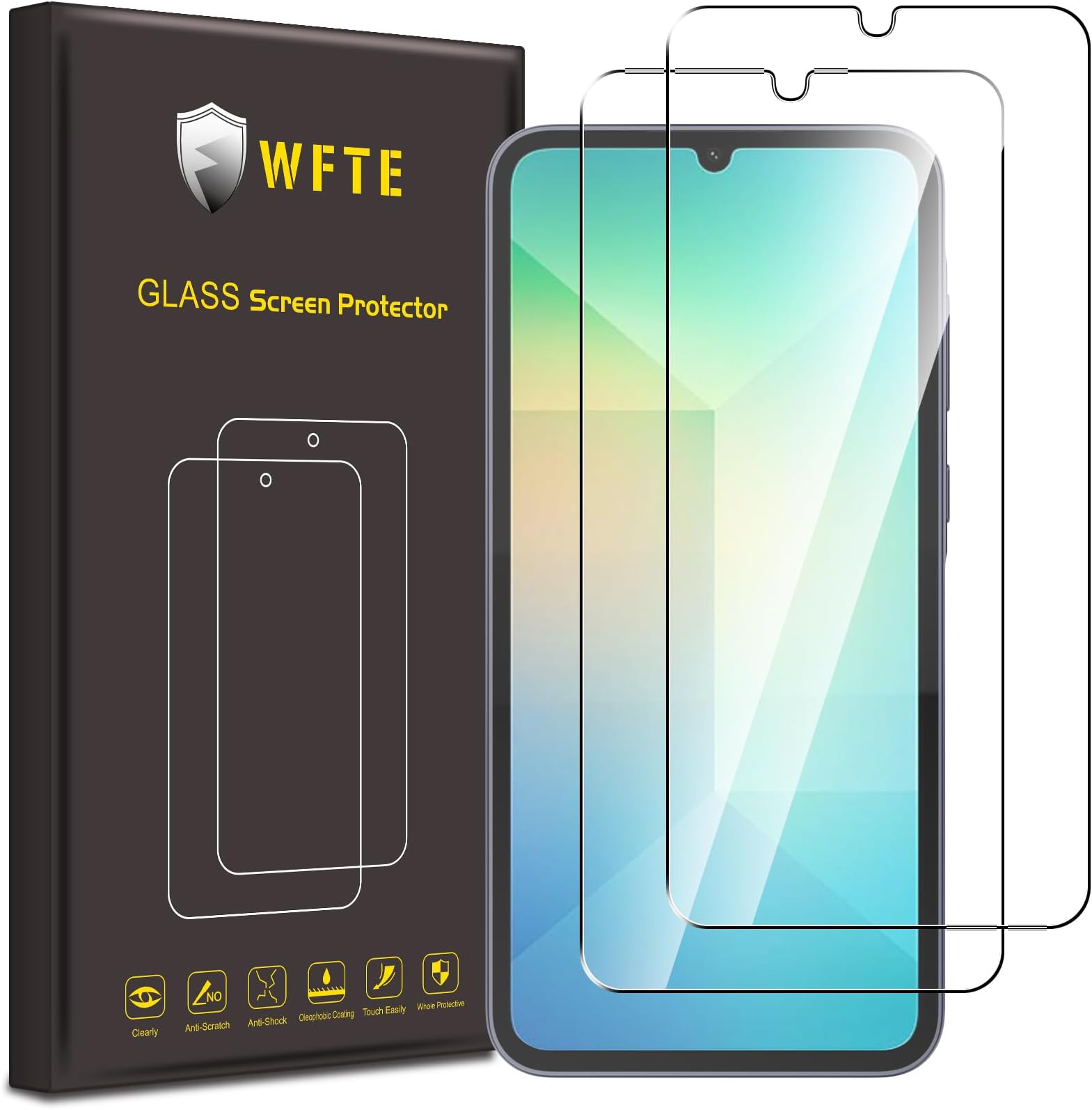 WFTE [2-Pack Screen Protector for Samsung A06,Anti-Scratch,High Transparency,Anti-fingerprint,Bubble-Free,Dust-Free Premium Tempered Glass Screen Protector For Samsung Galaxy A06 (6.7")