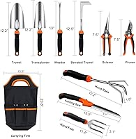QINGFANGLI 10-Piece Stainless Steel Garden Tool Set with Ergonomic Non-Slip Handles & Storage Tote Bag - Heavy Duty Gardening Kit for Women & Men