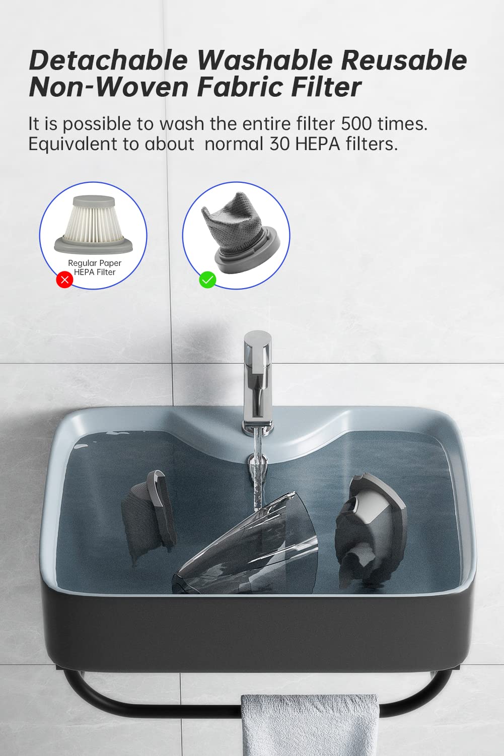 Hilldow Dry/Wet Use Handheld Vacuum Cordless, Wireless Portable Car Vacuum Cleaner, 9000Pa Suction, 500ml Dustbin, 35 Mins Runtime, Washable Filter, LED Light, Cleans Pet Hair/Floors/Carpets/Sofa