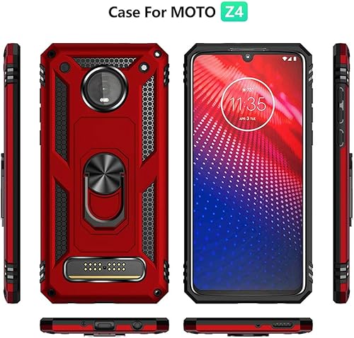 Miniatura 9 de Funda de grado militar para Motorola Moto Z4, funda para Moto Z4, funda para Moto Z4 Play de 360 grados, anillo giratorio de metal, soporte