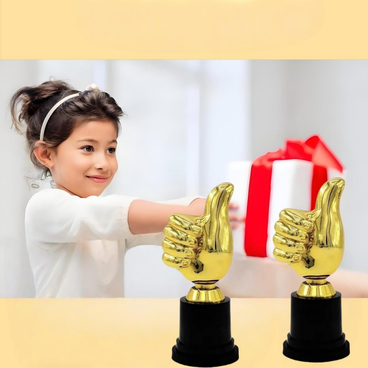 2 Pezzi Trofeo Pollice in Plastica Dorata per Vincitori di Eventi Sportivi,Trofeo Vincitore d'oro,Ideale per Cerimonie di Premiazione Giochi e Decorazioni Premio Educativo