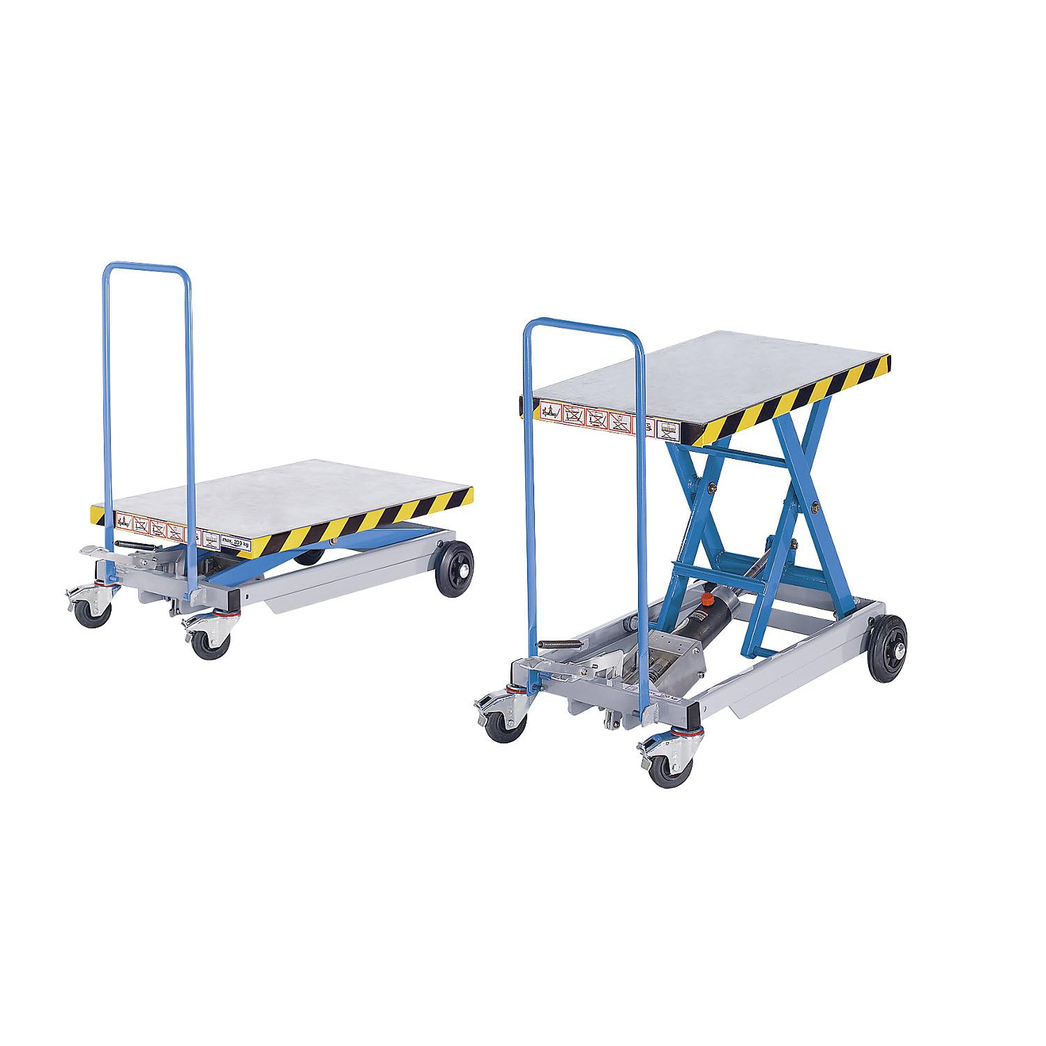 eurokraft pro | Scherenhubtischwagen | Tragfähigkeit 200 kg, Hub manuell, Hubbereich 340 - 825 mm, Vollgummiräder