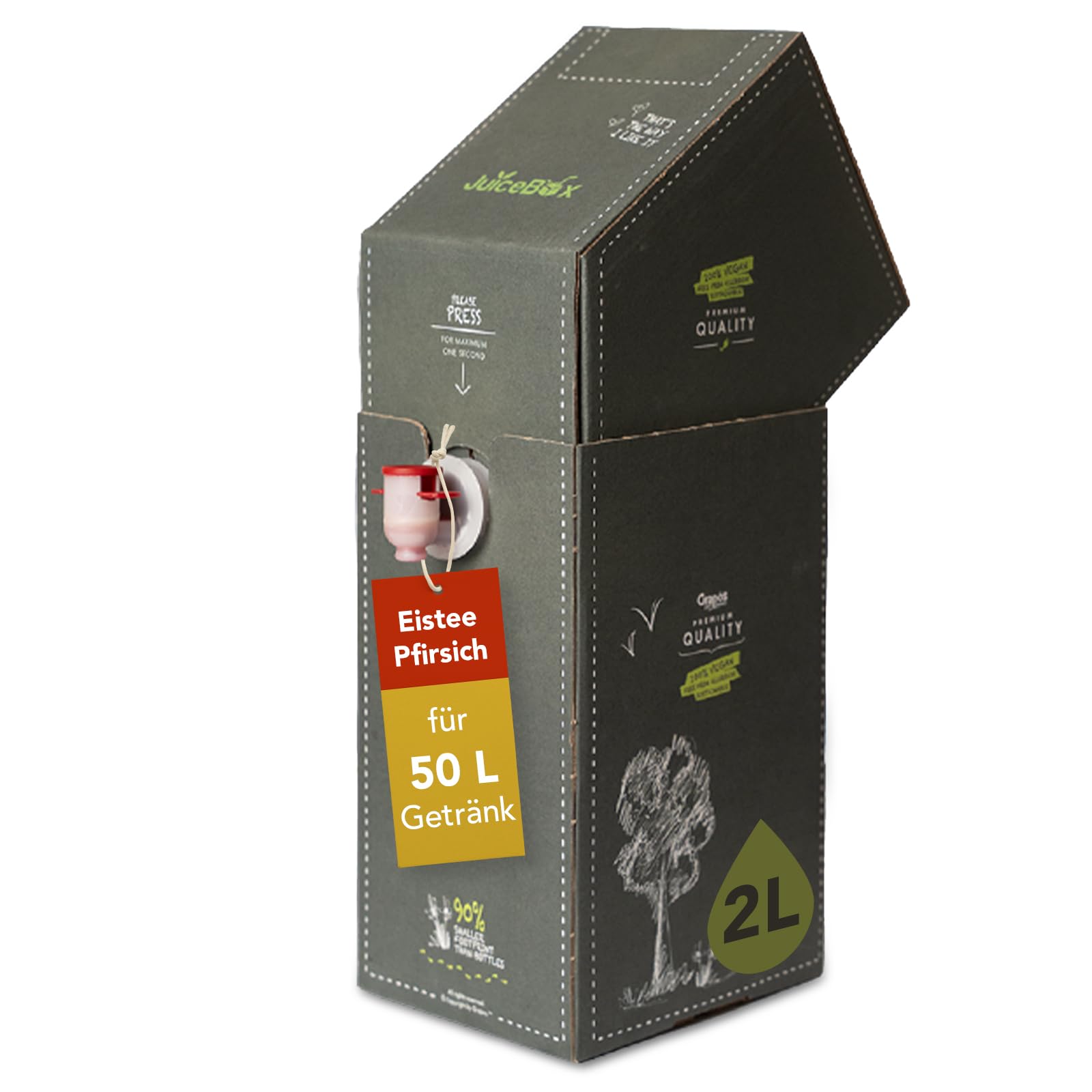 JuiceBox Sirup Light Eistee Pfirsich – Zuckerfreier Getränkesirup zum Mischen mit Wasser – 2 L ergibt 50 L zuckerfreies Getränk – Vegan & Low Calorie