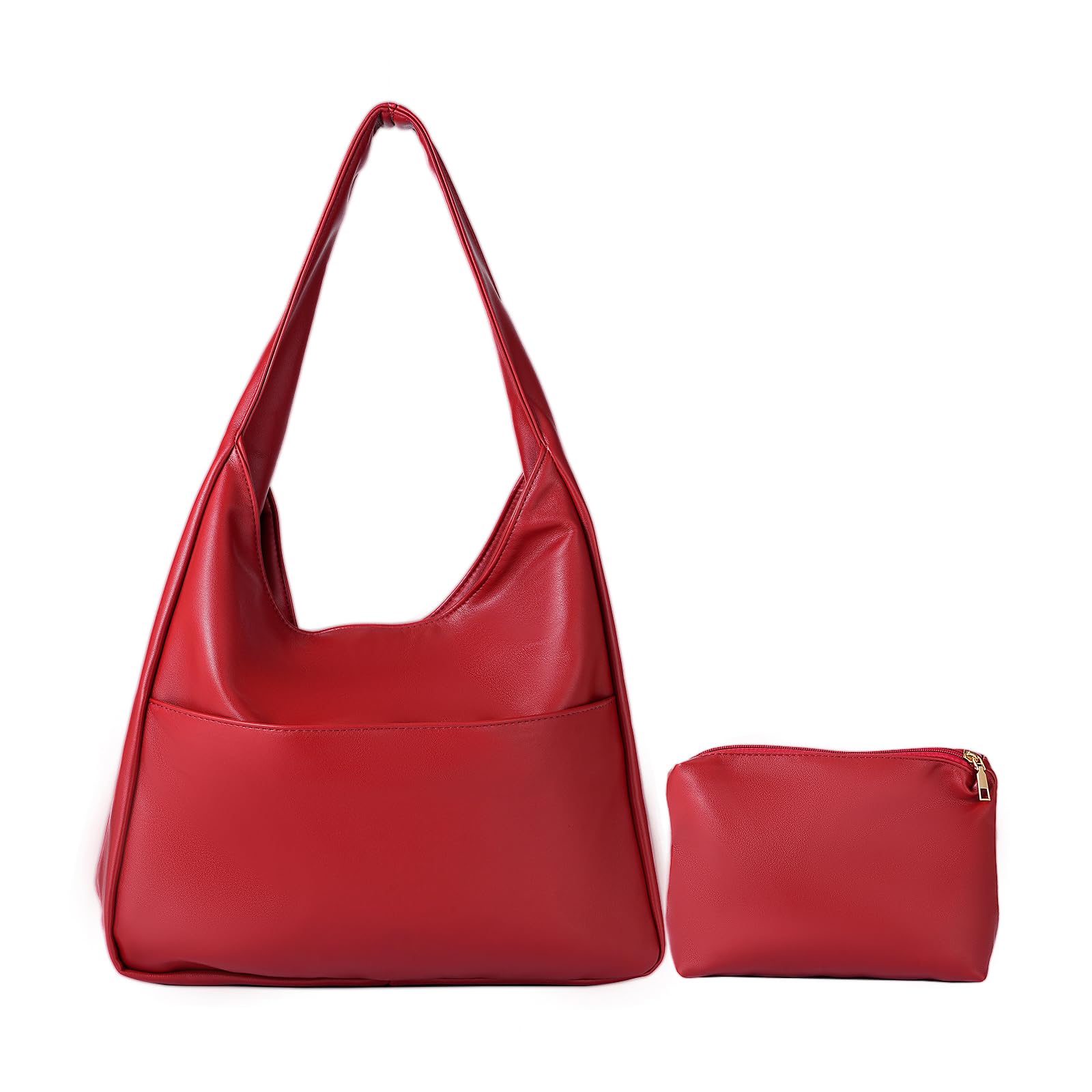 Tote Bags for Women,Faux Leather Shoulder Hobo Purse Soft Slouchy Work Handbag for Work Travel 2pcs