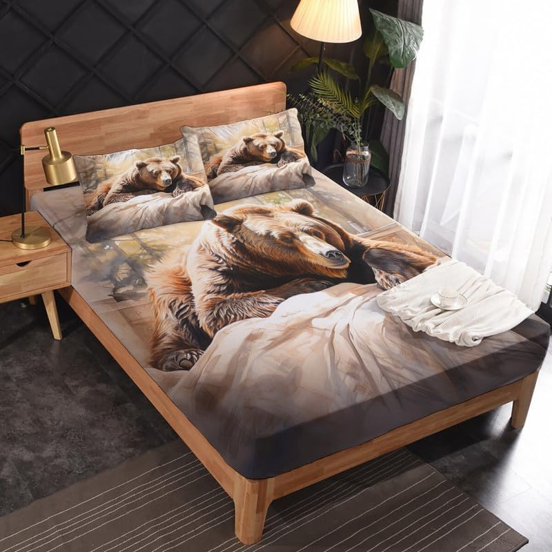 Miniatura 9 de zcsm Bear Sheets - Juego de sábanas tamaño Queen, sábanas de animales para niños, microfibra suave y bolsillo profundo, sábanas y fundas de almohada