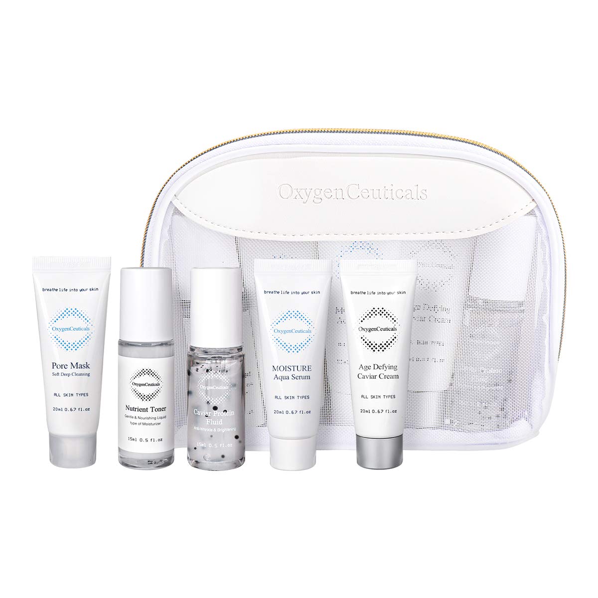 OxygenCeuticals Age Defying Kit, Daily AM&PM Skincare Kit, 5 products, Travel friendly