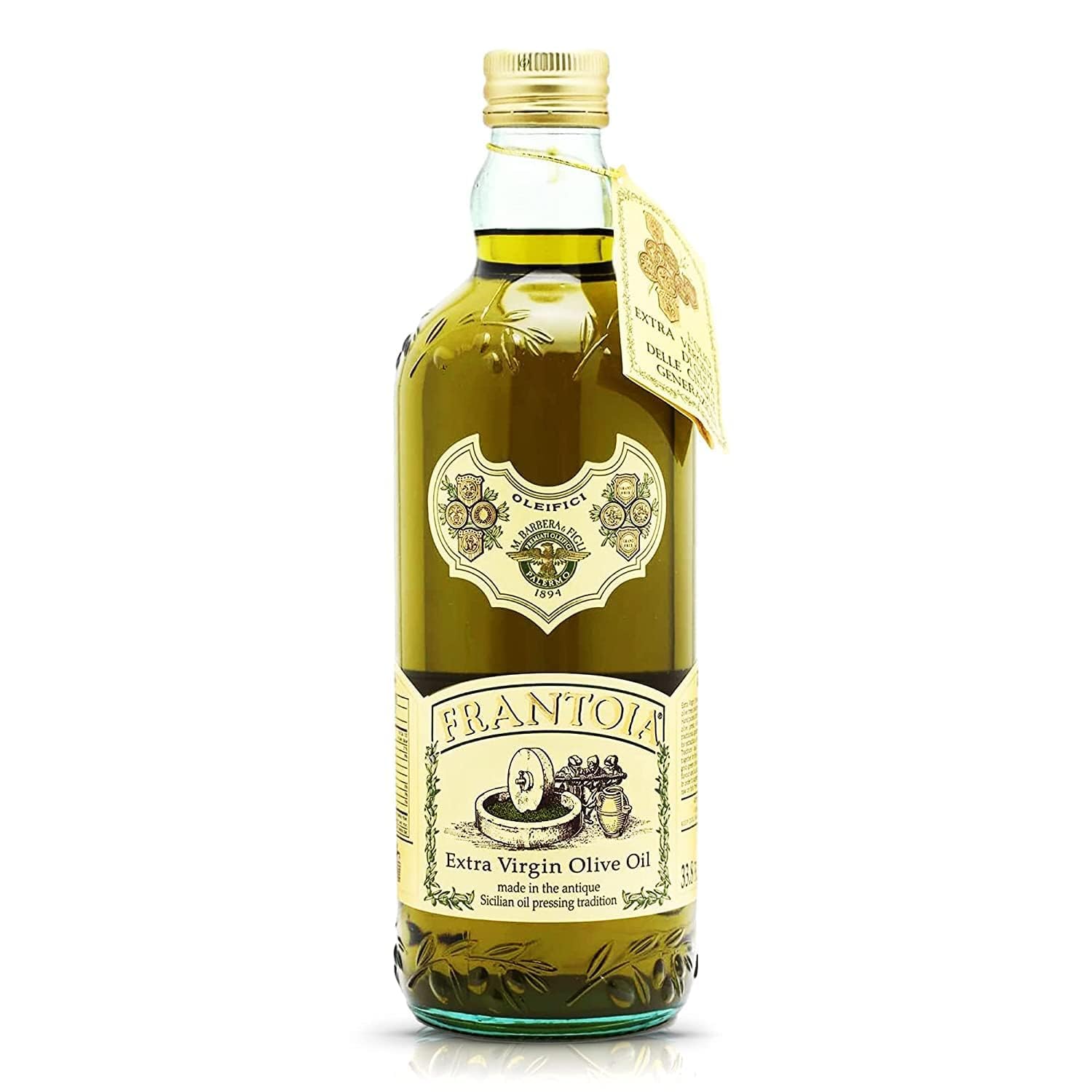 Frantoia Extra Virgin Olive Oil, 33.8 fl oz (1 Liter) – Award-Winning Sicilian EVOO Made from Biancolilla, Nocellara del Belice & Cerasuola Olives – Cold-Pressed within 24 Hours for Fresh, Fruity Flavor
