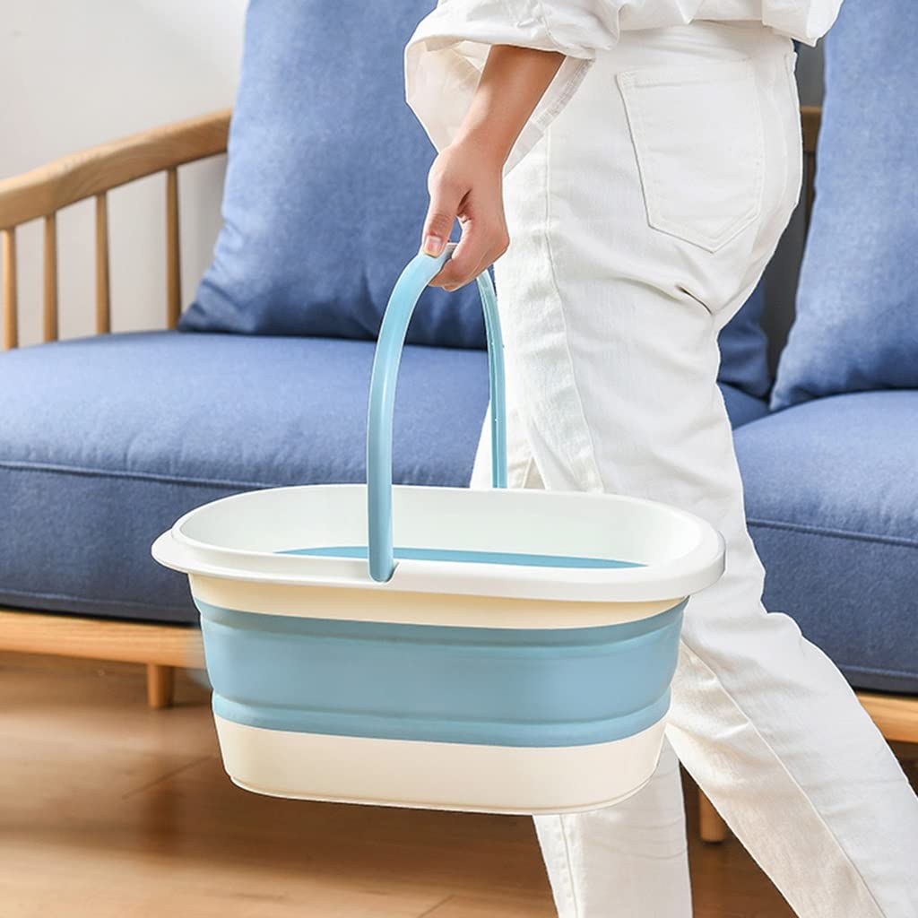 LEIYAN Cuenca plegable de baño con masajeadores de pies, bañera plegable para pies y balneario, balde de masaje con asa, pedicura para adultos para la familia (color azul)