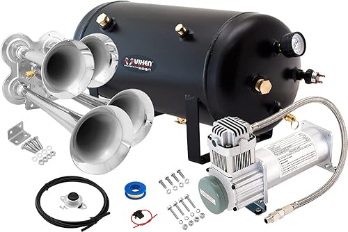 Vixen Horns Kit de bocina de tren para camiones/coche/semi. Sistema completo a bordo: compresor de aire de 200 psi, tanque de 5 galones, 4