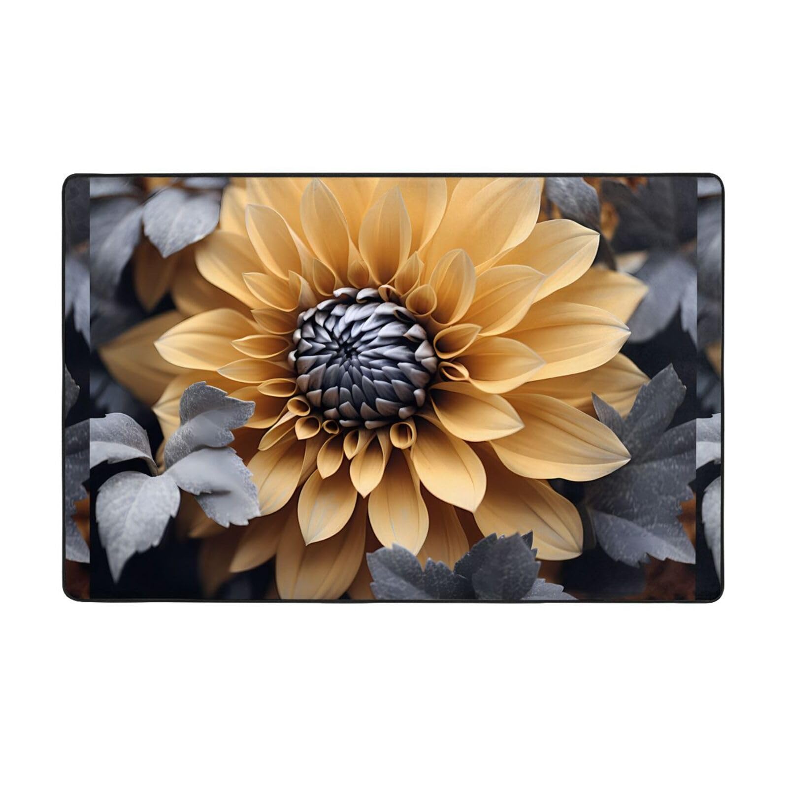 Tapis floral jaune et gris pour salon et chambre en velours fin