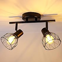 Dehobo Faretto Led Interno da Soffitto Nero, Lampada Vintage Industriale E14, Luci da Soffitto per 2 Lampadine E14 non Incluse, Faretti da Parete Orientabili per Soggiorno Camera da Letto, Max 40W