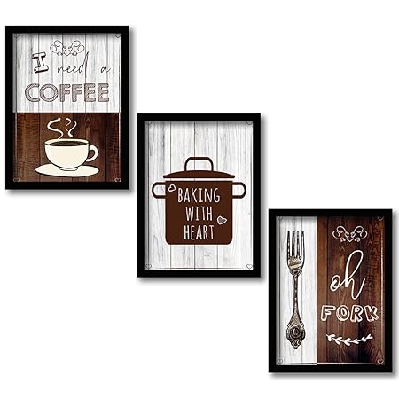 Vasl Studio Kitchen Quotes 'I need a Coffee' Artwork Framed Wall Posters for Restaurant / Cafeteria / Coffee shop Wall Decor /Wall Poster/ Wall Hangings (11 inch x 14 inch, Framed) set of 3